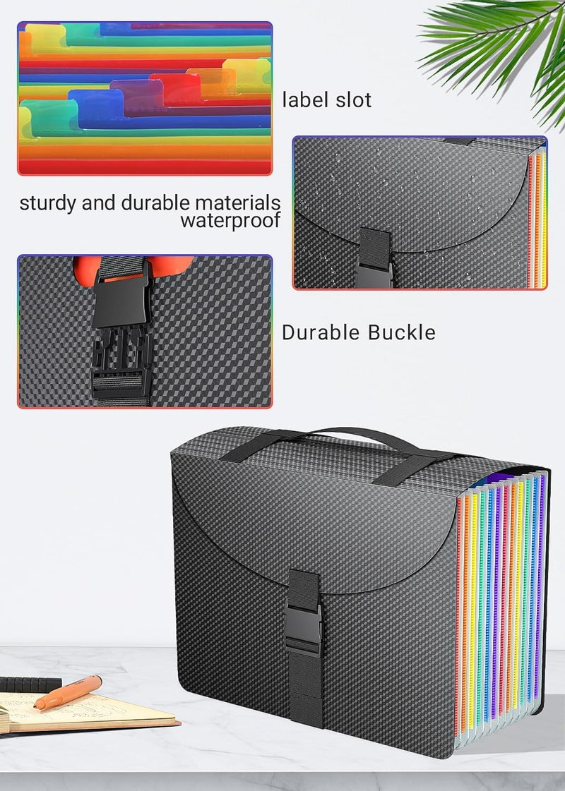 TCJ Expanding File Folders with Handle,Accordion File Organizer 13 Expandable Pockets,Portable Filing Box,Adjustable Support Strap,Colored Tabs,Paper Document Organizer,A4/Letter Size Diamond - Image 2